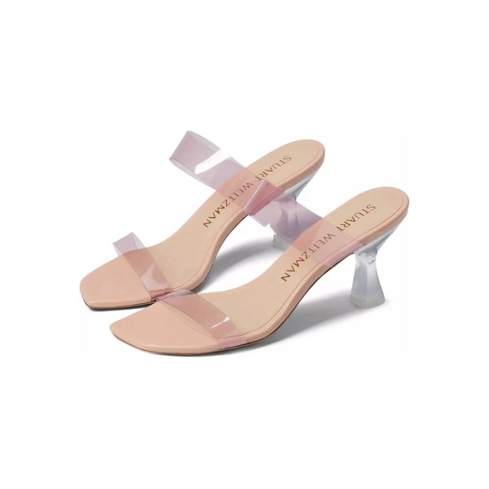 Stuart Weitzman Kristal Clear PVC Pink Leather Lucite Heel Sandal